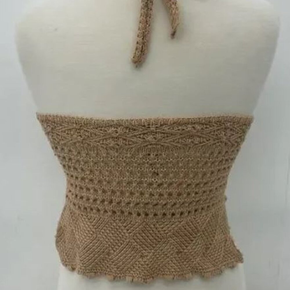 ZARA~ Boho Brown Crochet Crop HalterTop ~Size Small - Picture 3 of 5